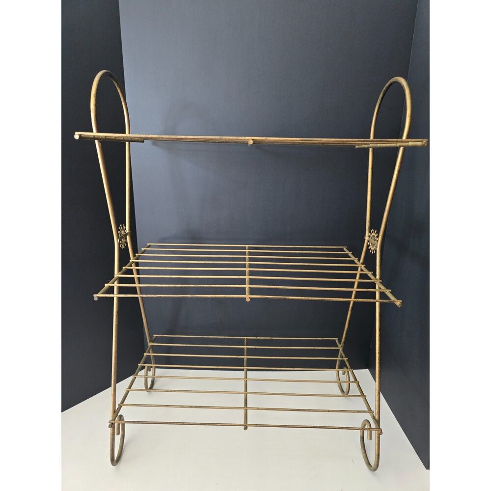 Vtg MCM Gold Tone Metal Two-Tier Side Table